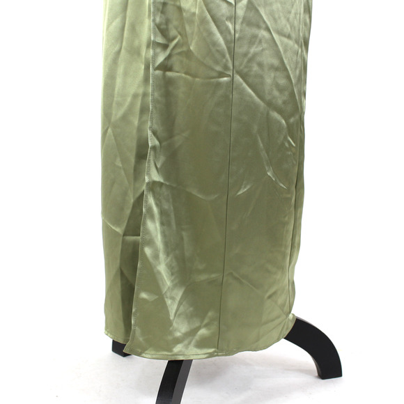 Reformation Kavi Satin Maxi Dress NEW Artichoke Green Side Slit Halter Size 6 - Picture 5 of 8